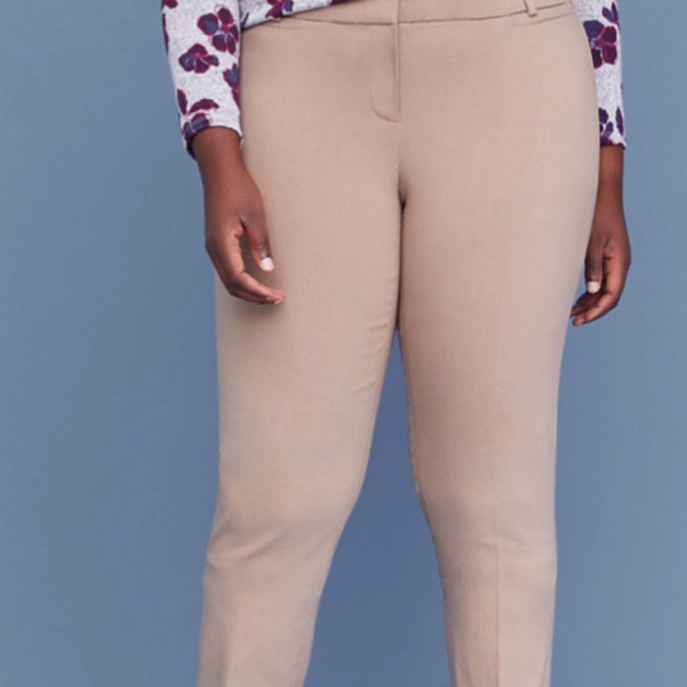 Khaki/tan straight leg pants with stretch
